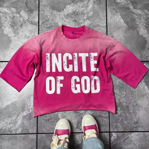 เสื้อยืดโอเวอร์ไซส์ครอปท็อปพิมพ์ลาย Incite Of God สำหรับผู้ชาย แขนสั้น คอกลม ผ้าฝ้ายเจอร์ซีย์สีชมพู สไตล์ลำลอง - Product Image 1