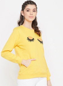 Sweat-shirt jaune à col rond pour femme avec motif d'yeux de dessin animé brodés, coupe classique, manches longues, en coton tricoté, pour l'automne - Product Image 6