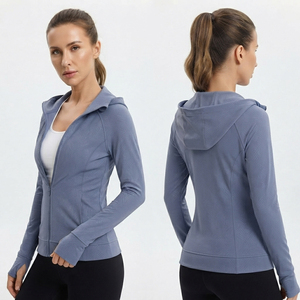 Women's Yoga Wear Hooded <b>Jacket</b> 100% Polyester Slim Fit Full Zipper Gym Workout Top <b>Ladies</b> Lightweight Training Zipper Hoodie - Product Image 1