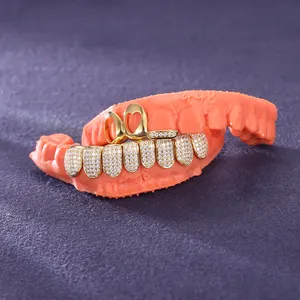 Grillz personnalisés en argent sterling fin serti de diamants de laboratoire, finition platine, 16 dents, clarté VVS - Product Image 4