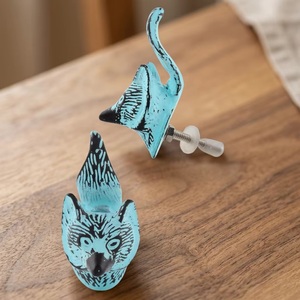Ba Blue Distressed Fox Head Cabinet Knob Zinc Alloy Novelty Shape Drawer Handle for Storage Closet <b>Rustic</b> Design - Product Image 2