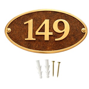 Plaque ovale en laiton moderne faite à la main, gravée en 3D, numéro et nom en relief pour porte, hôtel, maison - Product Image 5