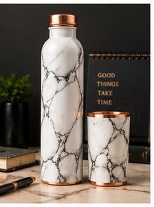 Modern Olive Green Topographic Copper <b>Water</b> <b>Bottle</b> with Cup Lid Portable <b>Metal</b> Travel Drinkware - Product Image 4