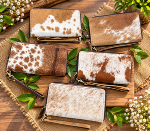 New Soft Leather Cowhide <b>Wallet</b> for <b>Women</b> Hair on Hide Leather Purse Clutch Card Phone Case Western Patten - Product Image 3