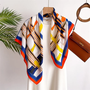 90*90 2026 New Fashion <b>Light</b> Luxury Silk Scarf Women Twill Simple Square Scarves Ladies Sunscreen Shawl Headscarf All Seasons - Product Image 1