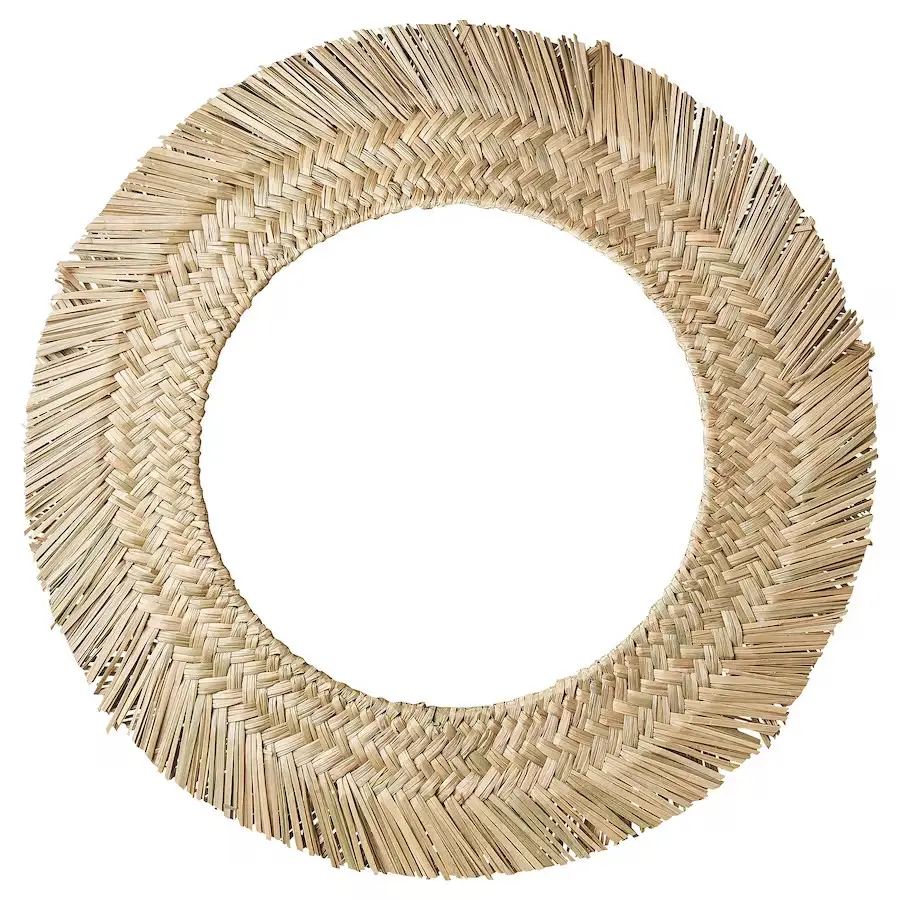 High Quality Manufacturer Rustic Natural Rattan Wall Mirror Decor with Pineapple Frame for Living Room, Bathroom OEM Vietnam