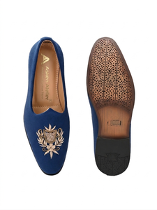 Men's Premium Royal Blue Velvet Upper Anti-Slip <b>Embroidered</b> Loafers Closed Toe Slip-On <b>Shoes</b> Elegant Soft Comfortable Wedding - Product Image 3