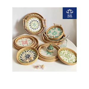 Bandeja de ratán ecológica con incrustaciones de concha pura, de venta rápida, segura y limpia, ideal para exhibir alimentos y servir café. Vendedor directo. - Product Image 1