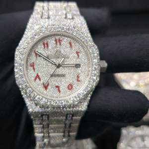 Nouveau Bijou Homme Tendance Style Hip Hop avec Cadran Rond Rouge Luxueux à Chiffres Arabes et Diamants Moissanite - Product Image 5