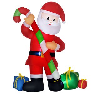 Decorazione Natalizia Gonfiabile da Esterno LED 6ft, Babbo Natale con Bastoncino di Zucchero, Decorazioni Natalizie da Giardino - Product Image 1
