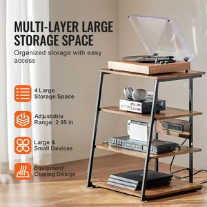 Mobile TV Angolare a 4 Livelli con Luci LED, Porta TV e Prese Elettriche, Ripiani in Legno Regolabili in Altezza per Lettori DVD/Cavi, Stile Rustico - Product Image 6