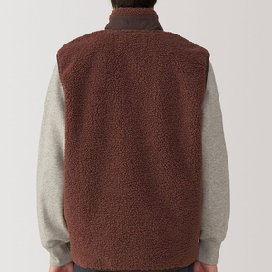 Men Sherpa Fleece Vest <b>Brown</b> Teddy Fleece <b>Body</b> <b>Warmer</b> Sleeveless Jacket Zipper Pocket Stand Collar Fleece Vest Wholesale OEM - Product Image 2