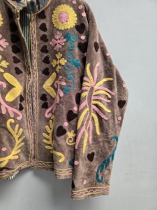 Brown <b>Velvet</b> Suzani <b>Jacket</b> <b>Women</b> Handmade Knitted Floral Heart Embroidery Boho Ethnic Winter Autumn Coat 100% Cotton Lining - Product Image 4