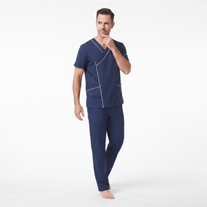 Conjunto de Uniforme Médico para Hombre, Uniforme de Enfermería con Cuello Camisero, Ribete Blanco, Manga Corta, Parte Superior e Inferior de Uniforme Médico para Hospital - Product Image 1