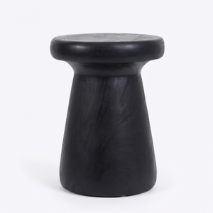 Tabouret en bois massif noir, ottoman rond minimaliste en bois, finition teck, pour l'intérieur et l'extérieur - Product Image 2