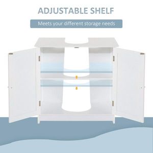 Mobile da Bagno in Legno Massello dal Design Classico, Bianco, con 2 Ante e Ripiano, da Terra, Impermeabile - Product Image 4
