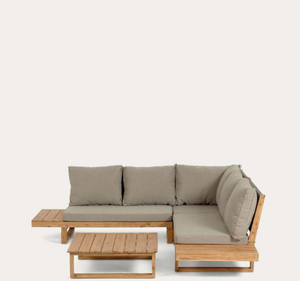 Conjunto de Sofá Moderno en Forma de L de Madera de Teca para Jardín, Sala de Estar al Aire Libre, Mesa de Centro, Cojines, Villa, Resort, Patio, Terraza, Lujo - Product Image 3