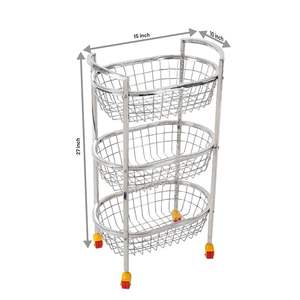 Panier de rangement en fil métallique grande capacité avec poignées en bois pour placard, 3 niveaux - Product Image 1