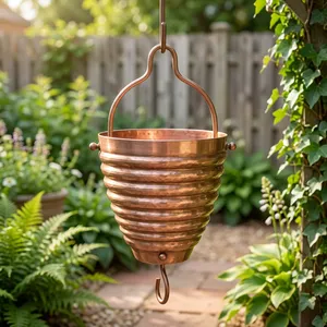 Cadena de lluvia decorativa de cobre acanalado para canalón, elemento de agua para jardín exterior, hogar y decoración colgante para exteriores. - Product Image 6