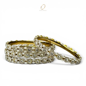 Wedding Collection White Pearl <b>Crystal</b> Premium Gold Plated Kashmiri Bangles Set for Women Wholesale Indian Fashion at Low Price - Product Image 1