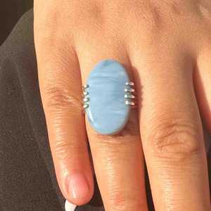 Handmade Sterling Silver Blue Opal Gemstone <b>Ring</b> Natural <b>Crystal</b> Jewelry Statement <b>Ring</b> Gift For Women Elegant - Product Image 6