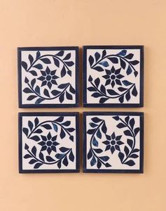 Modern Square Resin <b>Coasters</b> Set With Chevron Pattern Gray And Natural Wood Design Non-Slip Table Mats - Product Image 3