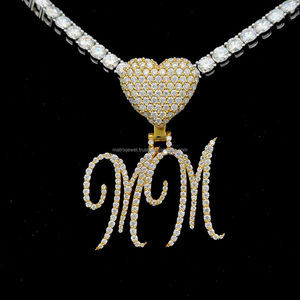 Pendentif double lettre VVS moissanite Pendentif diamant clouté de qualité supérieure Pendentif en moissanite avec caution personnalisée en forme de cœur - Product Image 2
