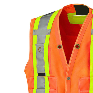 Chaleco de Seguridad Reflectante Naranja para Hombre, Transpirable, de Poliéster, con Bolsillos, Informal, para Verano, Reversible, con Cuello en V - Product Image 6