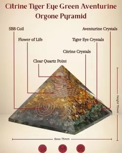 Citrine Tiger Eye Green Aventurine Orgone <b>Pyramid</b> 70mm Height Clear Quartz Point Flower of Life Inlay Home Decoration - Product Image 1