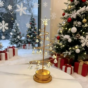 Gold Spiral Wire Tabletop Christmas <b>Tree</b> Featuring Hanging <b>Crystal</b> Pendants And Star Topper For Festive Holiday Display - Product Image 4