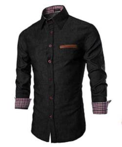 Men's Slim Fit Denim Shirt Long Sleeve Solid Color Turn-<b>down</b> Collar Casual Breathable Full Button <b>Down</b> Design - Product Image 2