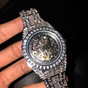 Haute qualité laboratoire cultivé automatique mécanique incolore diamant montre Hip Hop Style acier inoxydable/or blanc 20mm largeur DEF nouveau - Product Image 2