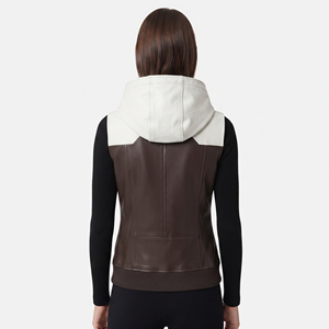 Slim Fit <b>Women's</b> Leather Sleeveless Hoodie Girls <b>Zip</b>-<b>Up</b> Leather Hoodie Vest 100% Leather Sleeveless Hooded <b>Jackets</b> - Product Image 2