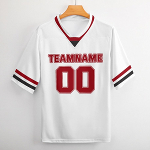 เสื้อฟุตบอลคอวีสีขาวสำหรับผู้ชายแบบสั่งทำพิเศษ พิมพ์ชื่อทีมและหมายเลข 00 ผ้าโพลีเอสเตอร์ แขนสั้น ระบายอากาศได้ดี ทรงปกติ - Product Image 2