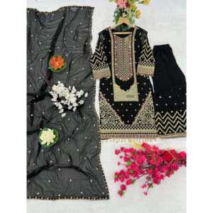 Kavya Fab Designer Ropa de fiesta para mujer Top-Bottom y Beautiful Dupatta Set en negro Talla M - Product Image 6