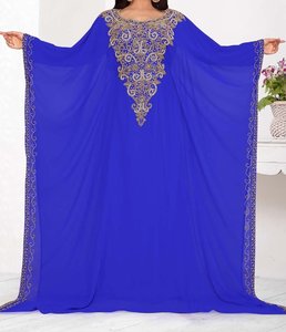 Abaya Larga Casual Bordada en Turquesa para Mujer, Vestido Modesto de Manga Larga para Fiestas y Bodas en el Medio Oriente, Poliéster - Product Image 2