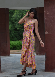 Robe Maxi en Coton Indien Imprimé Bloc à la Main Robe Respirante avec Technique Tie Dye Tissé à la Taille Naturelle - Product Image 2