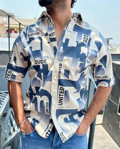 Mens Summer Cotton <b>Shirt</b> With Artistic Geometric Motifs Short Sleeves Relaxed Feel Lightweight Construction And Contemporary Sty - Product Image 6