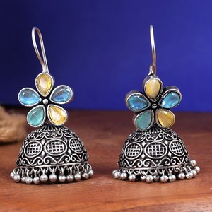 Flower Shape Antique <b>Silver</b> <b>Drop</b> <b>Earrings</b> With Quartz Stones Vintage Women's Jewelry For Wedding - Product Image 3