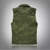 Gilet en jean vert olive personnalisé pour homme - Coupe ajustée, effet usé, sans manches, pour l'exportation