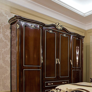 Elegant Classic Solid Mahogany <b>Wardrobe</b> Gloss Finish Minimal Carving Wooden Closet Premium Bedroom Furniture Customized - Product Image 2