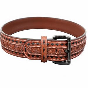 Lifetime Guarantee Durable Hand Carved Floral Embossed <b>Men's</b> 100% Genuine Western <b>Leather</b> Tooling <b>Belt</b> with roller pin buckle - Product Image 1
