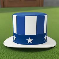 Chapeau haut de forme patriotique en cuir bleu fait main de qualité supérieure, avec étoiles blanches, style festival américain