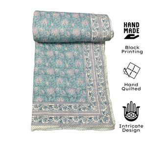 Couette réversible en coton 100% écologique, imprimée à la main à Jaipur, pour lit simple, de qualité supérieure, faite à la main, idéale pour la décoration d'hôtel et de maison, ou comme cadeau. - Product Image 2