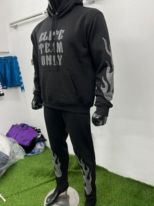 Men's Winter Casual Solid <b>Rhinestone</b> Tracksuit with Full Zip <b>Jacket</b> Custom Made Crystal Design 100% Cotton - Product Image 2