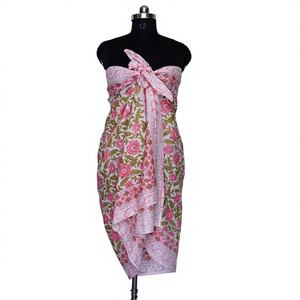 ผ้าพันคอผ้าฝ้ายอินเดียทำมือ ผ้าโมดอลสำหรับฤดูร้อน พิมพ์ลายดอกไม้ด้วยมือ ผ้าปาเรโอ ผ้าซารอง ชุดชายหาดสุดเซ็กซี่-ราคาขายส่ง - Product Image 1