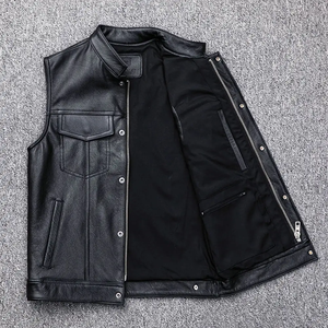 Men's <b>Black</b> PU Leather <b>Vest</b> Stand Collar Moto Biker Style Button Front Solid Color Regular Length Outerwear Autumn Wear - Product Image 6