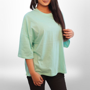 T-shirt décontracté pour femme, col rond, rouge uni, coupe ample, épaules tombantes, manches courtes, 100 % coton, écologique - Product Image 5