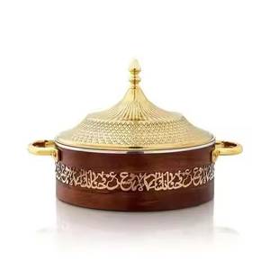 Recipiente para Calentar Comida Tipo Buffet de Acero Inoxidable de Lujo, Dorado y Plateado, con Acento de Flor 3D, con Tapa de Cúpula - Product Image 2
