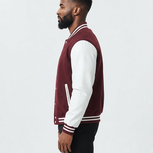 Luxury Custom Design Embroidery logo 100% Wool Brown Streetwear Varsity Jacket Bulk White Sleeve <b>Turn</b>-down Collar <b>Button</b> - Product Image 5